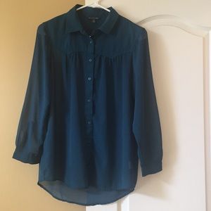 American Eagle Dark Teal Chiffon Button Down Shirt